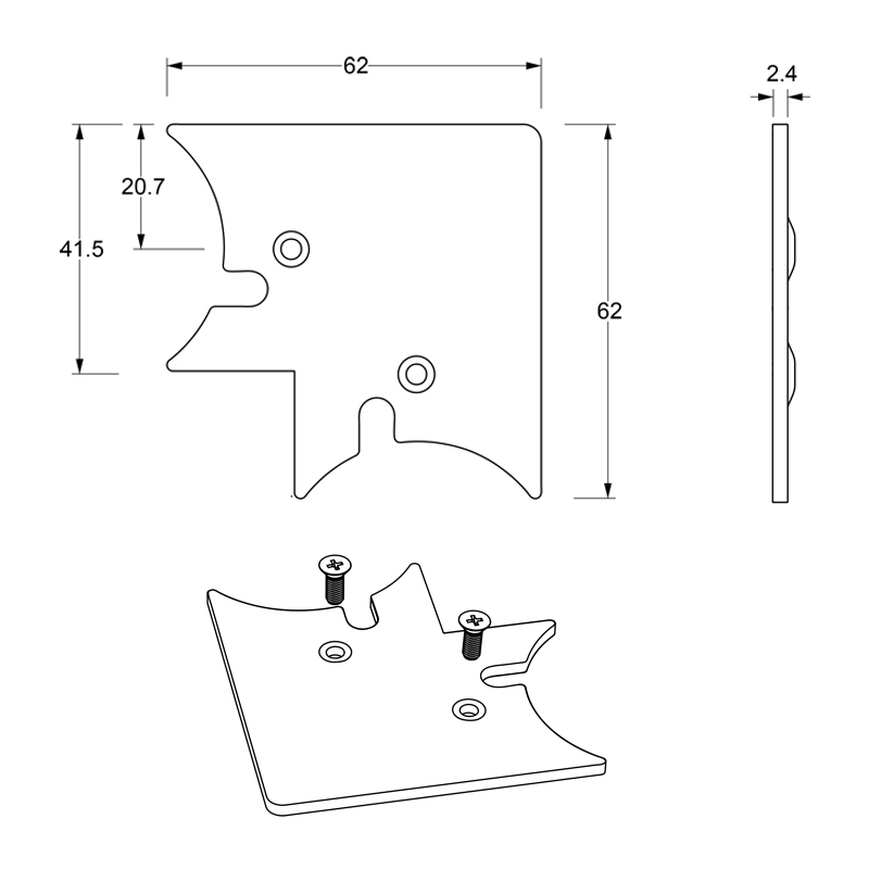 CORNER JOINTS SET FOR ALUMINUM FRAME 45x20/8 (4 CORNERS + 8 SCREWS)